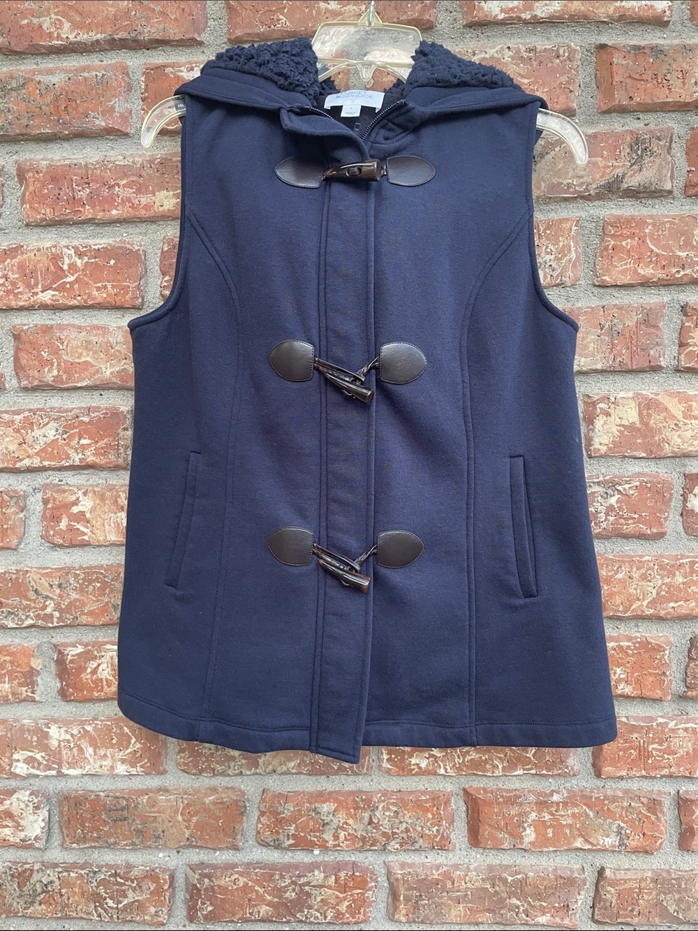 Classic Navy Hooded Toggle Vest - Women